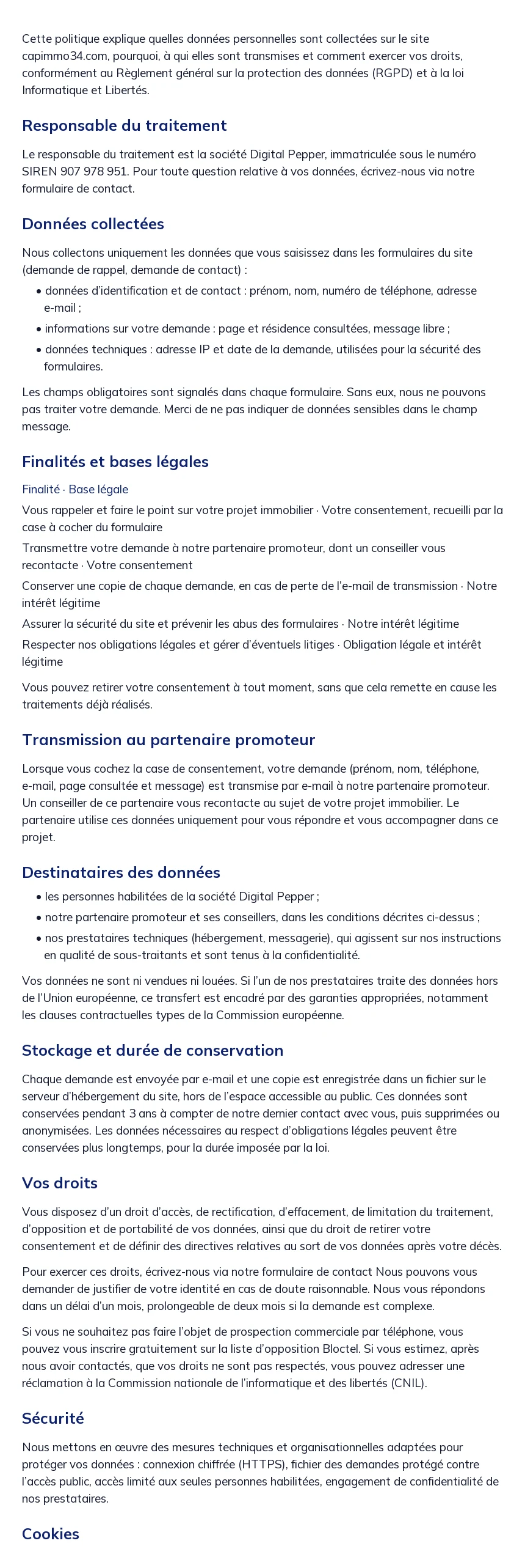Politique de confidentialité de capimmo34.com (1/2)