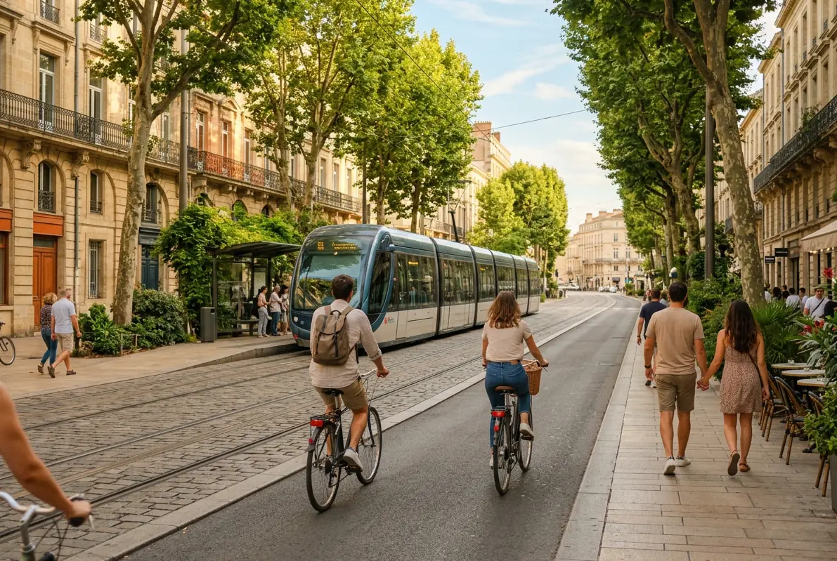 Tramway sur un boulevard arboré