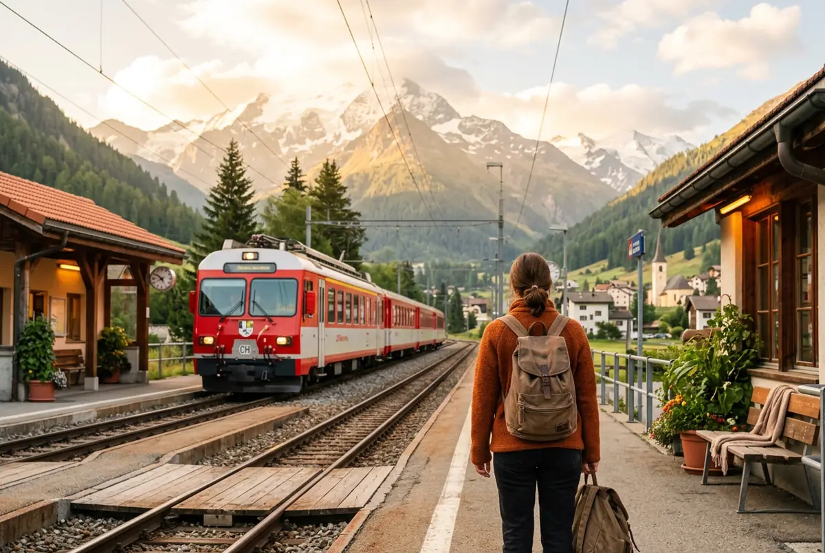 Train régional du matin dans une vallée alpine