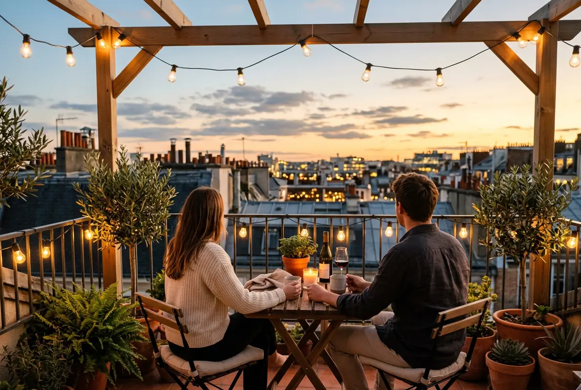 Soirée d'été sur le balcon d'un appartement neuf