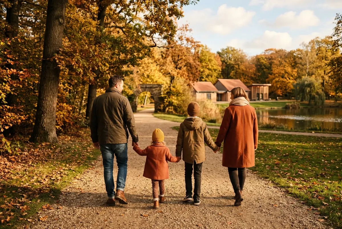 Une famille se promène au parc