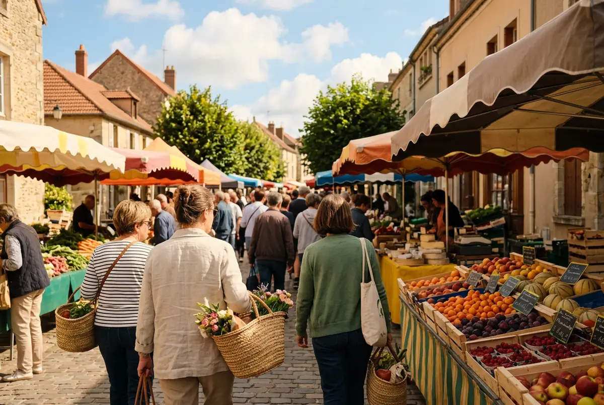 Marché du samedi matin dans une ville d'Île-de-France