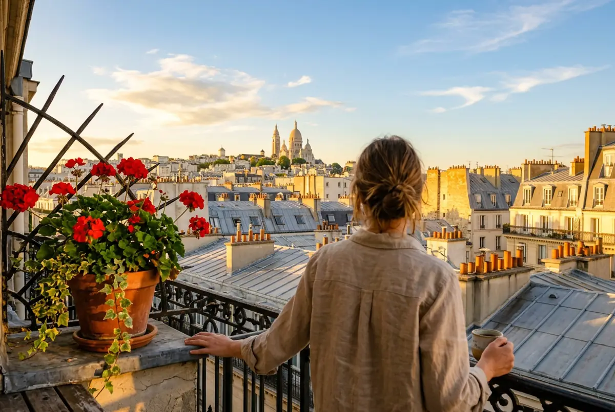 Toits parisiens dans la lumière dorée du soir