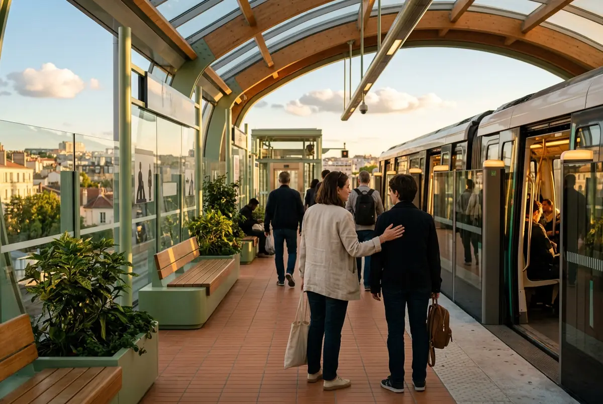 Station de métro aérienne au coucher du soleil